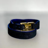 Xandra Double-Wrap Black Leather & Gold Bracelet