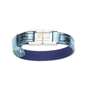 Candice Metallic Sky Blue & Steel Thin Leather Bracelet IN STOCK