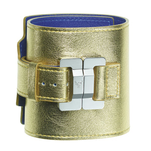 Salomé Gold Leather & Steel Wide Cuff