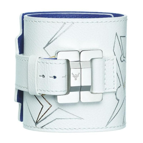 Lucie Monin X Owen&Savary:     Salomé White Graphics Leather Wide Cuff IN STOCK