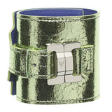 Salomé Metallic Green Leather & Steel Wide Cuff