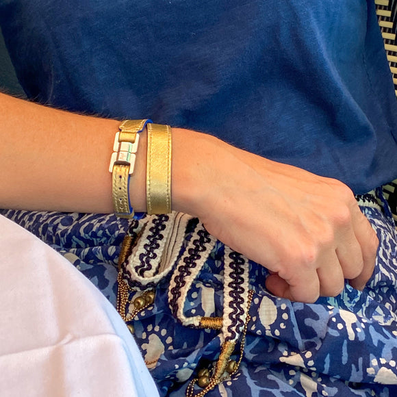 Xandra Double-Wrap Gold Leather & Steel Bracelet